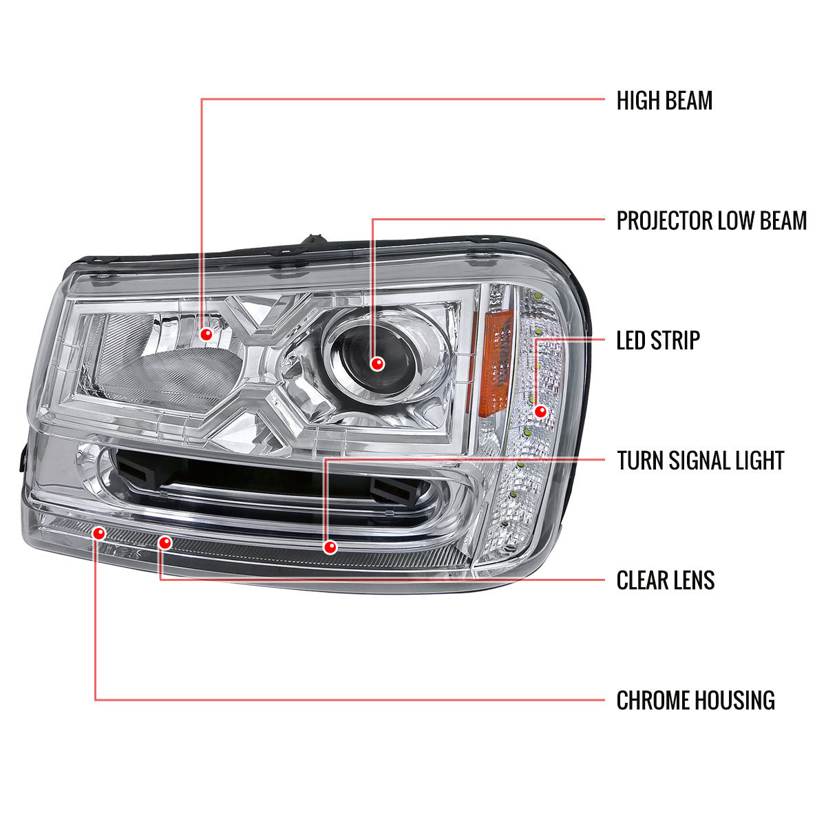 Spec-D 02-09 Chevy Trailblazer Projector Headlights Chrome