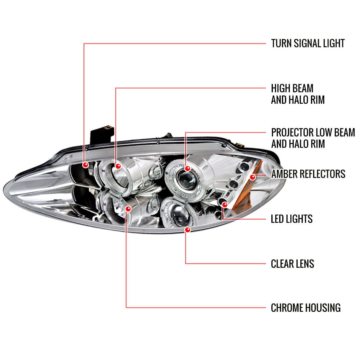 Spec-D 98-04 Dodge Intrepid R8 Projector Headlights Chrome