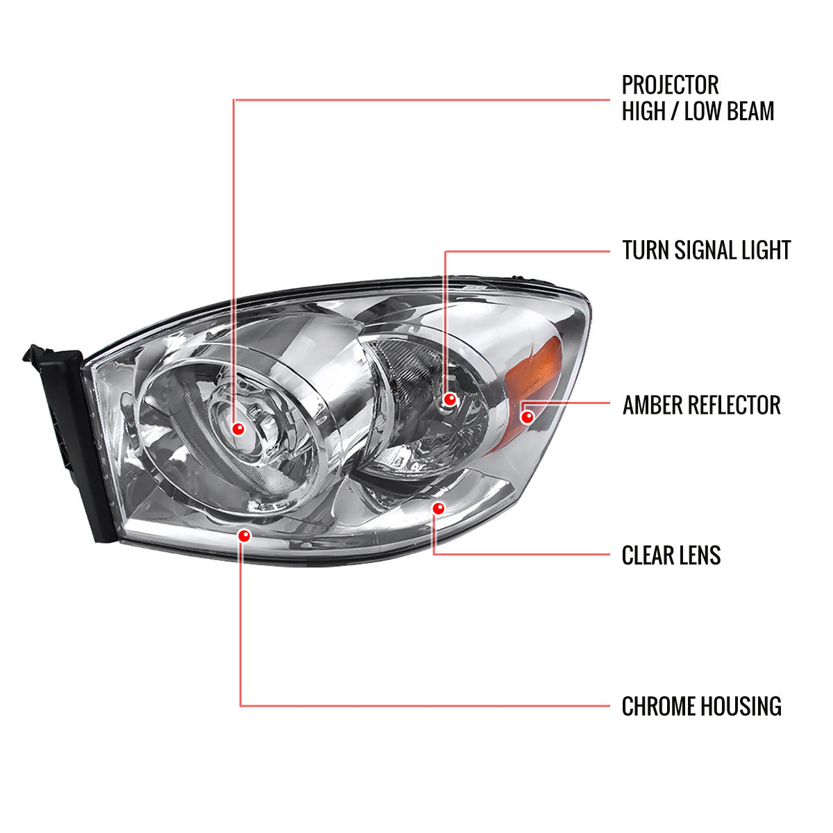 Spec-D 06-08 Dodge Ram 1500 2500 3500 Pro Headlights Chrome