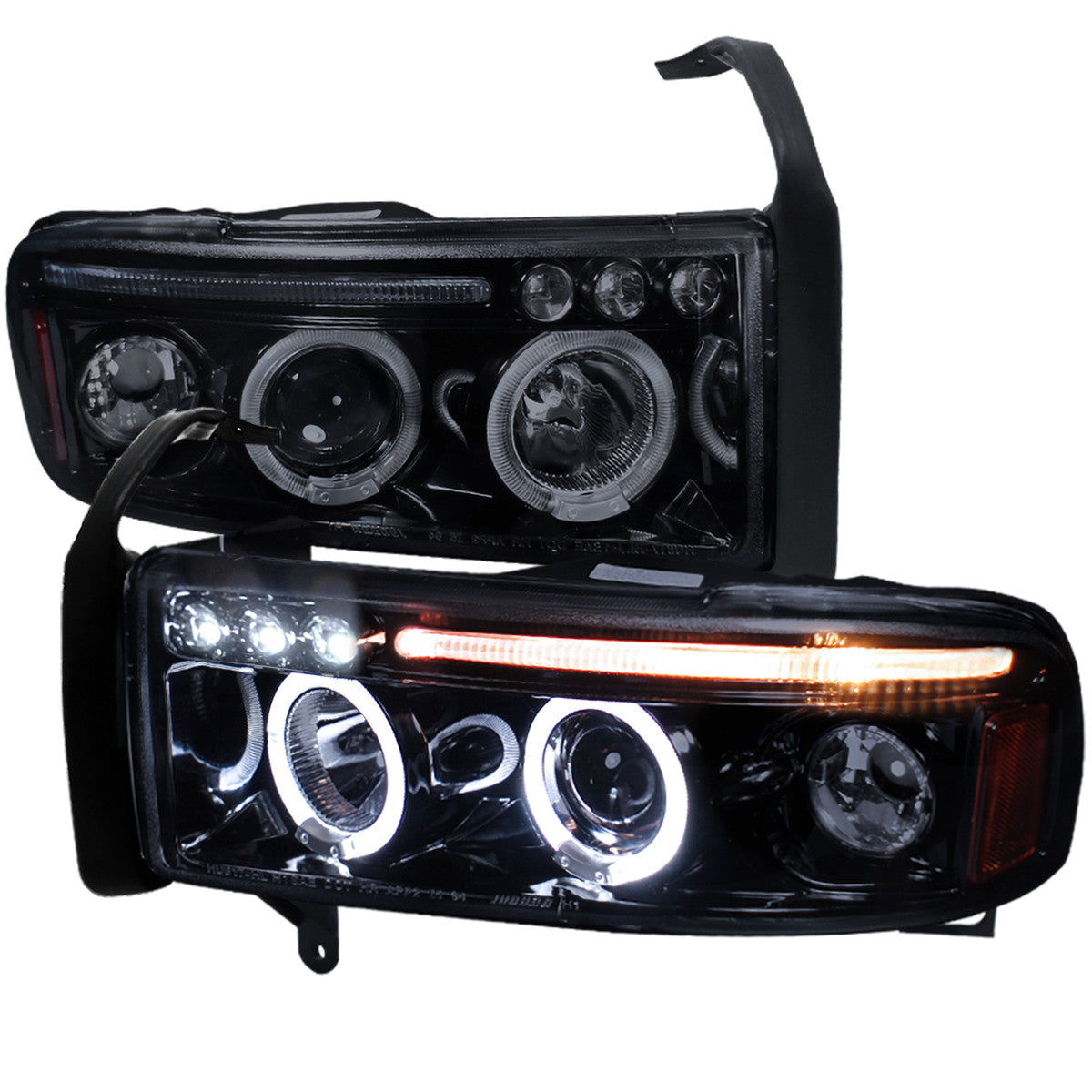 Spec-D 94-01 Dodge Ram 1500 2500 3500 Headlights Dual Halo Smoked