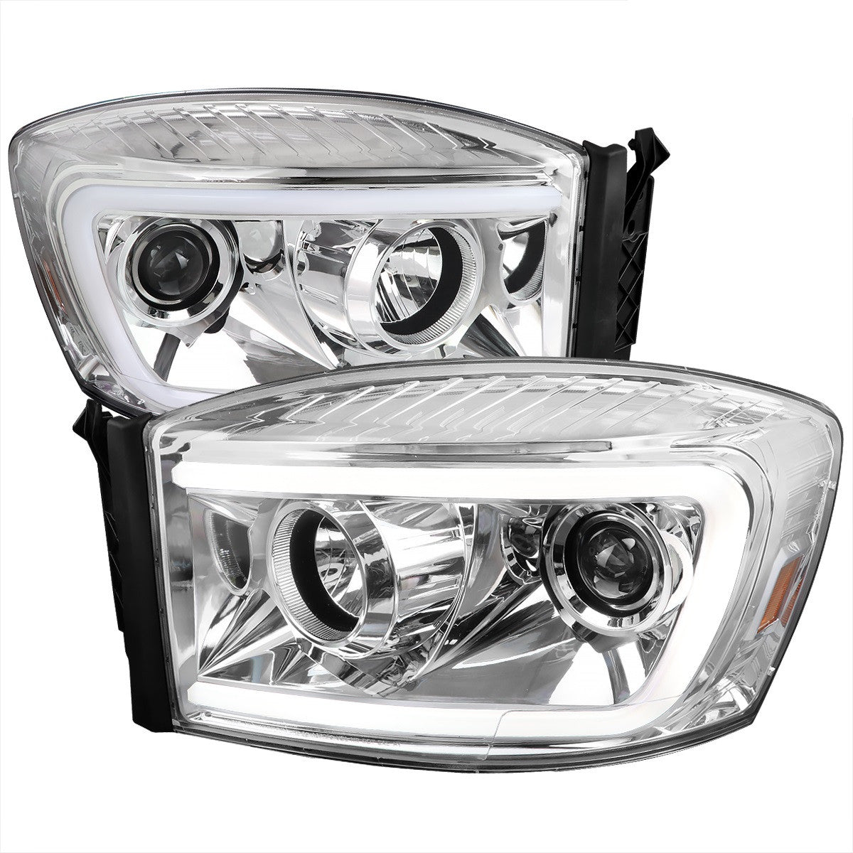 Spec-D 06-08 Dodge Ram LED C-Bar Headlights Chrome