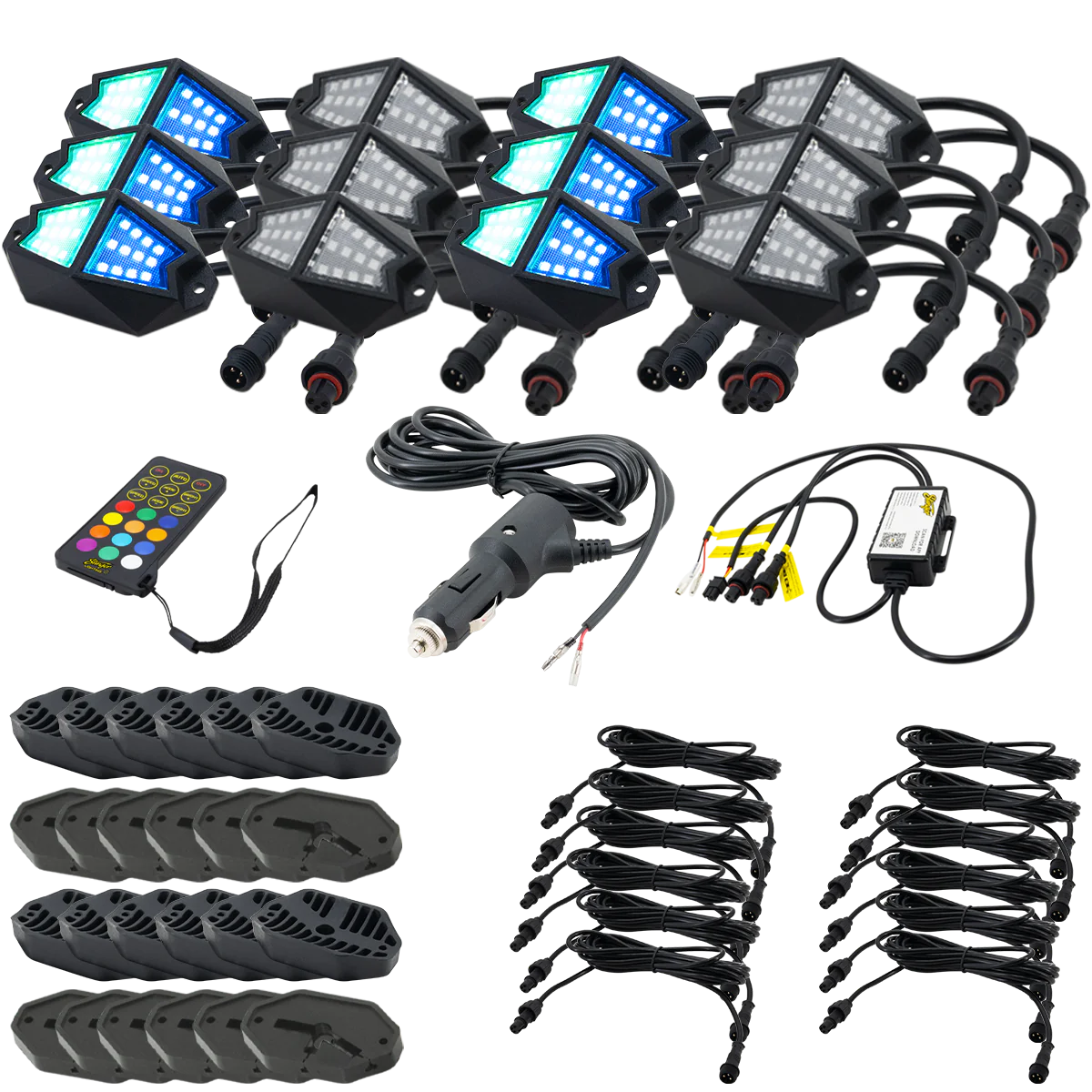 Stinger 12-Pc RGB Dynamic Rock Light Kit w/Bluetooth Remote & On/Off Switch - ENLIGHT10 App Compatible