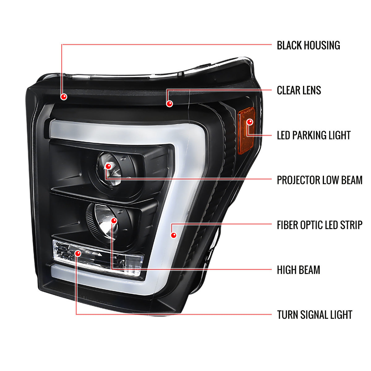 Spec-D 11-16 Ford F250 F350 F450 LED C-Bar Headlights Black