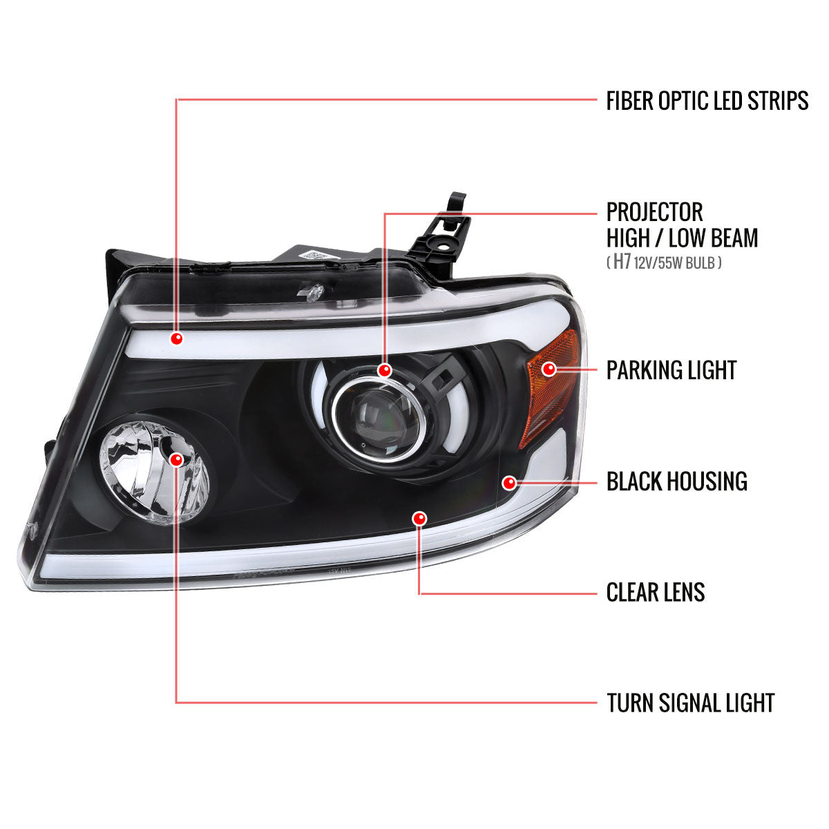 Spec-D 04-08 Ford F150 06-08 Lincoln Mark Headlights Black