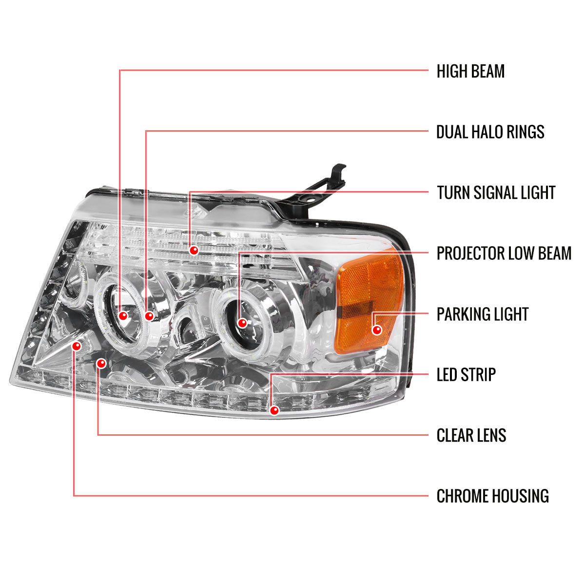 Spec-D 04-08 Ford F-150 / 06-08 Lincoln Mark Headlight R8 Strip Chrome