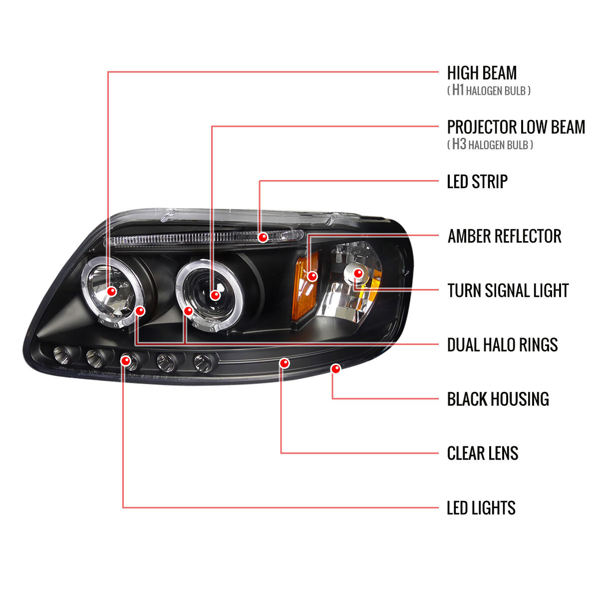 Spec-D 97-04 Ford Expedition F150 Projector Headlights Black