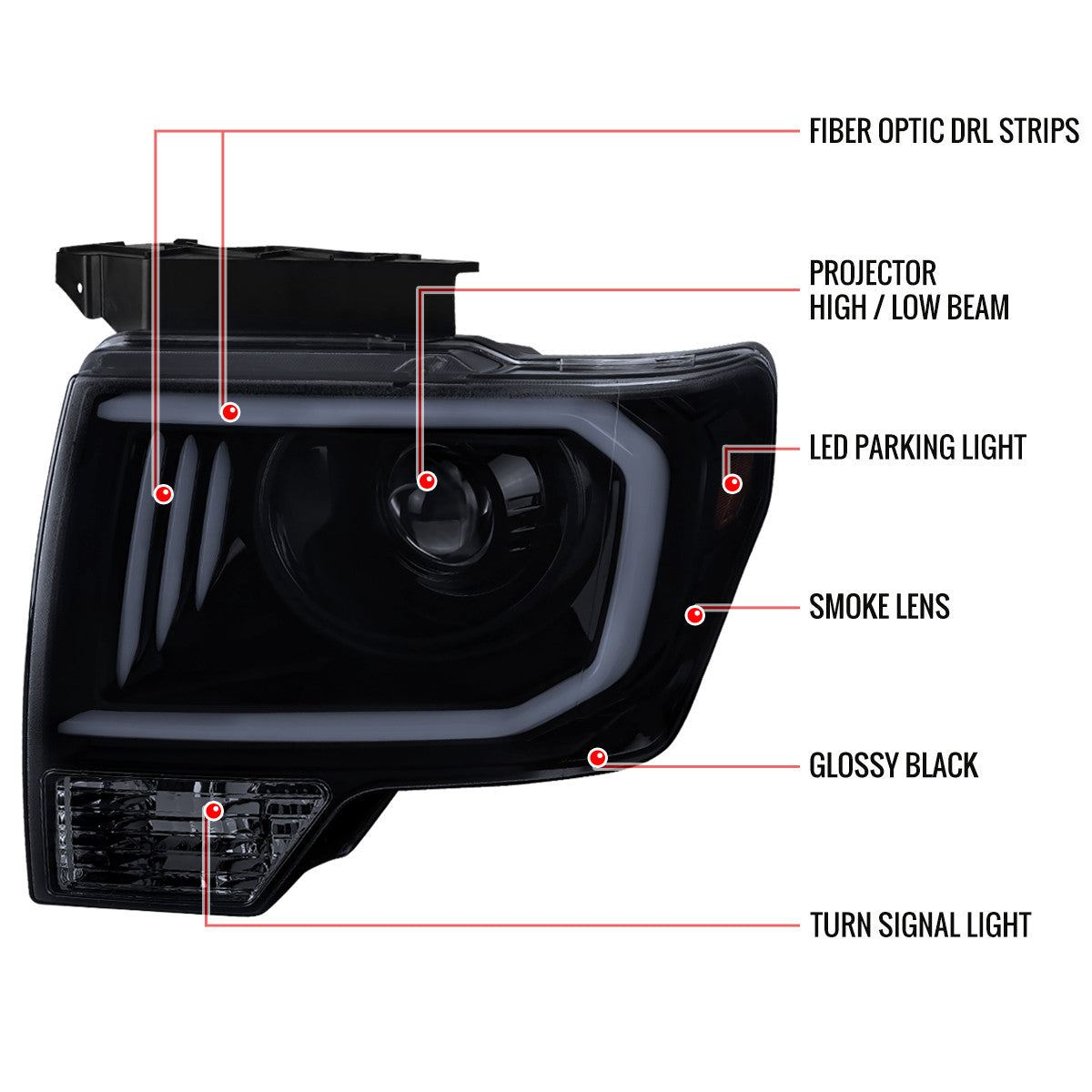 Spec-D 09-14 Ford F150 Proj Headlights LED Bar Black/Smoked
