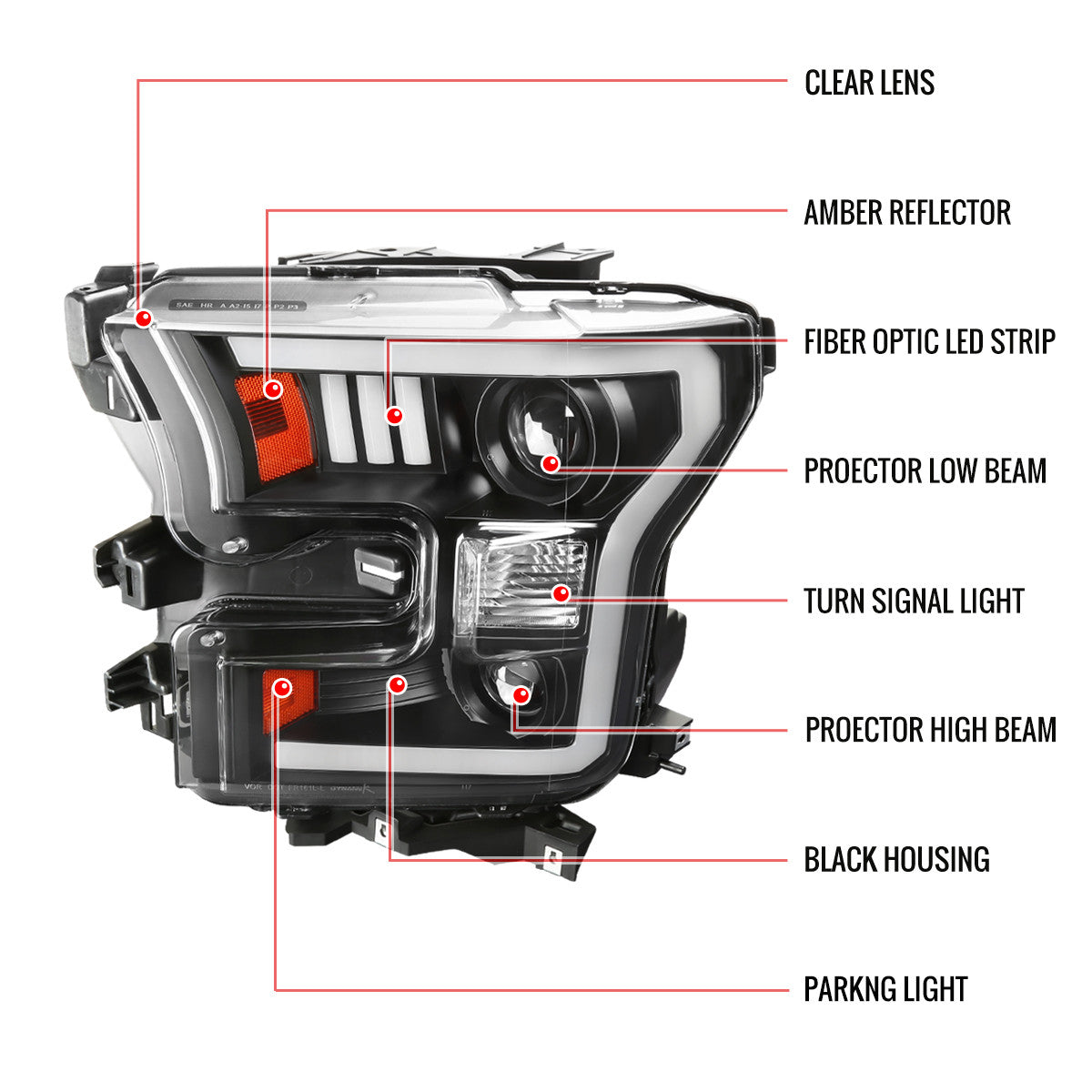 Spec-D 15-17 Ford F150 Projector Headlights Black Halogen