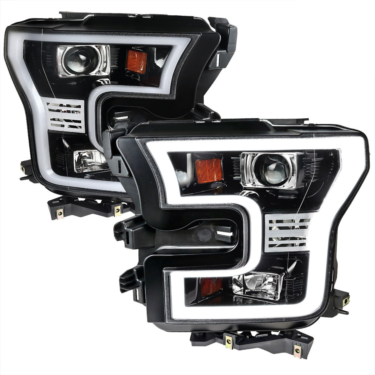 Spec-D 15-17 Ford F150 Projector Headlights LED Bar Black