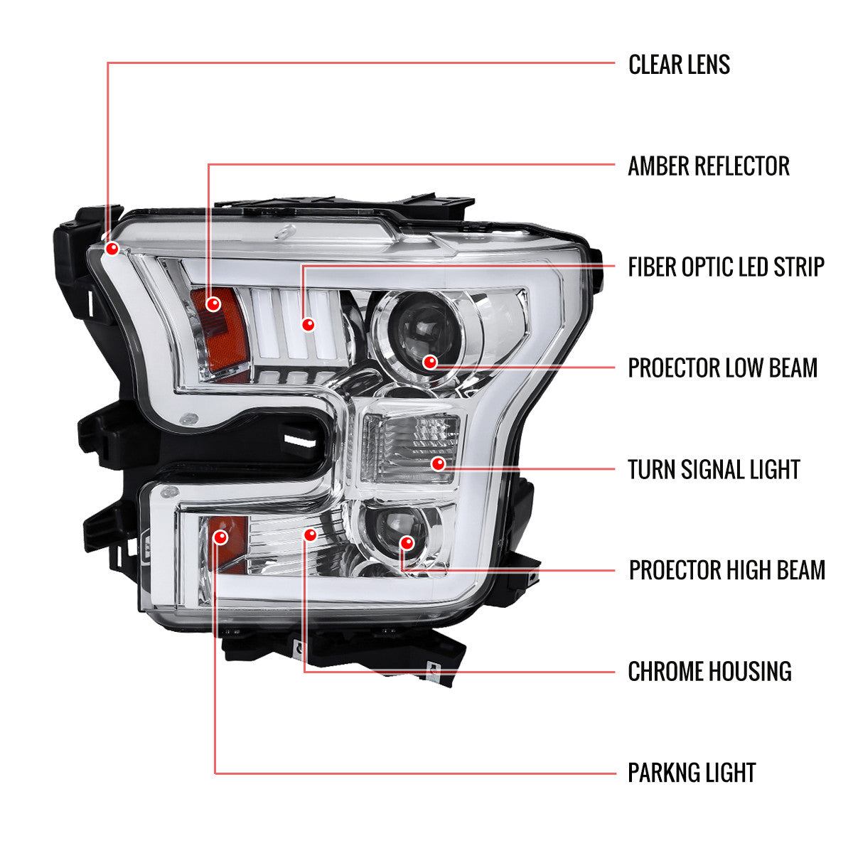 Spec-D 15-17 Ford F150 Projector Headlights Chrome Halogen