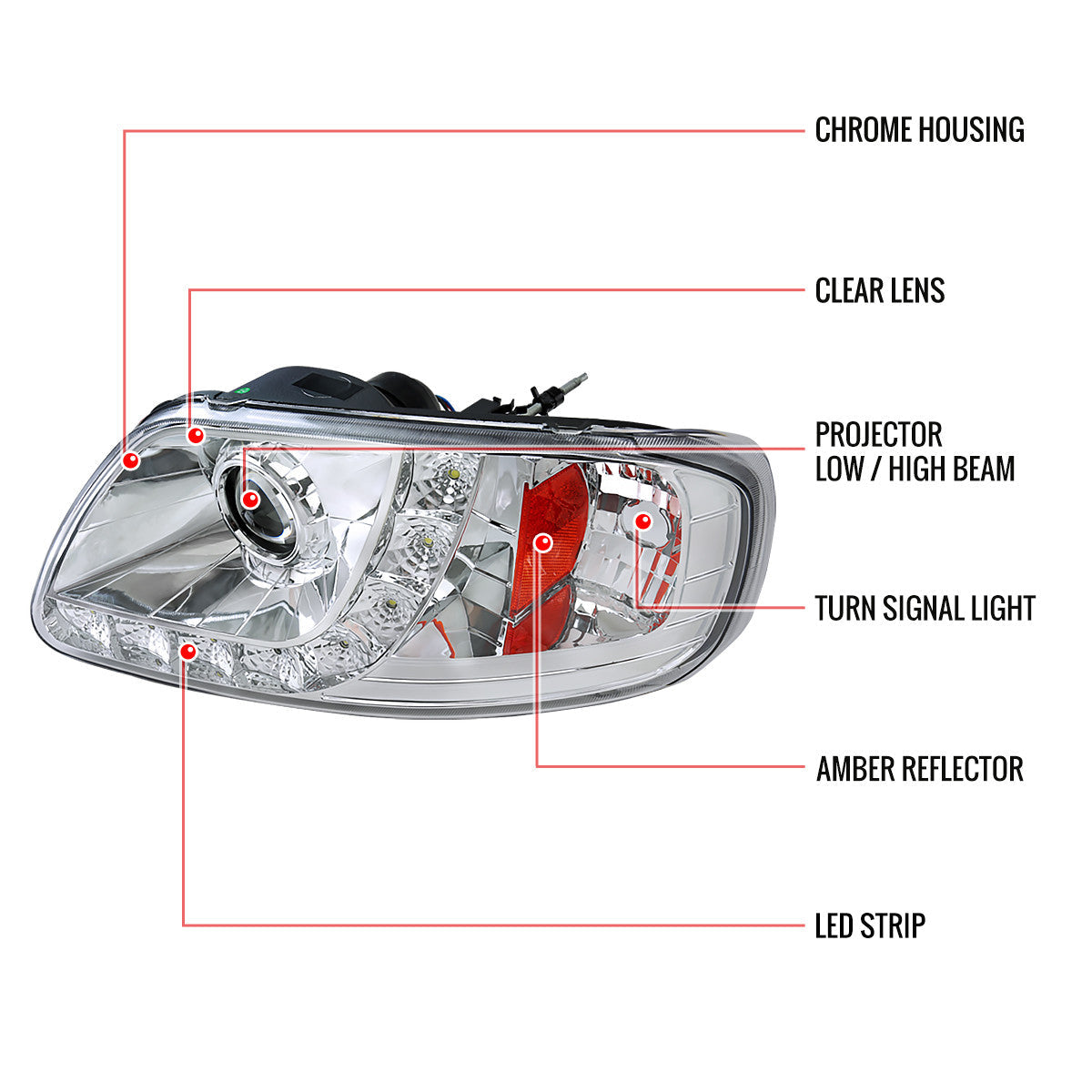 Spec-D 97-03 Ford F150 Chrome Projector LED Strip Headlights