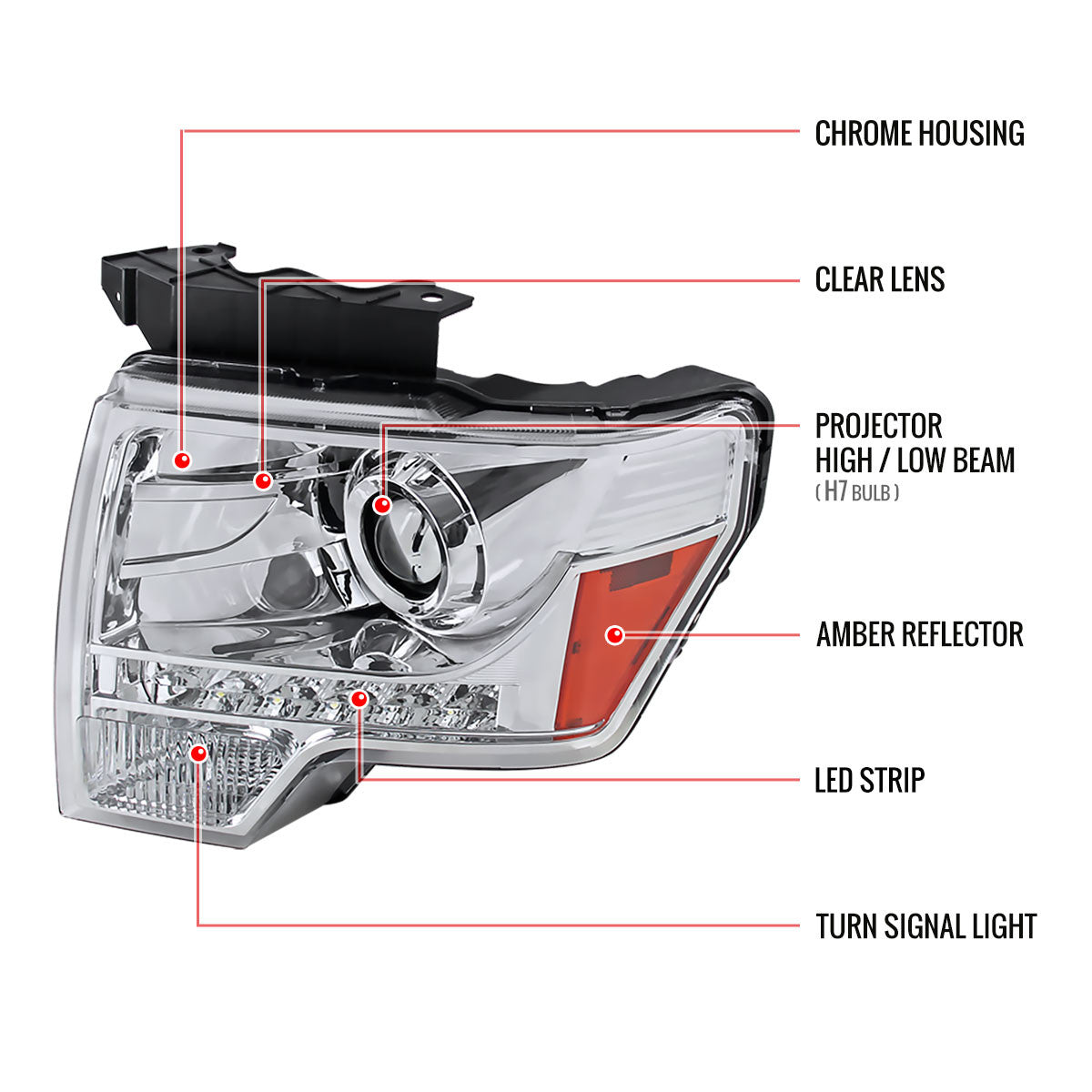Spec-D 09-14 Ford F150 Projector Headlights Chrome