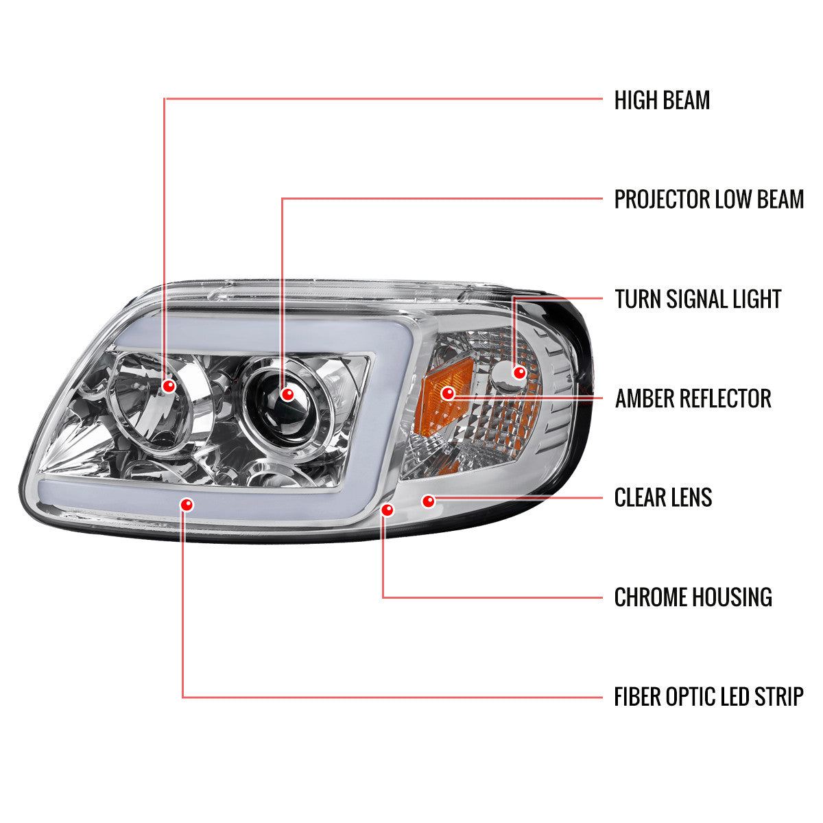 Spec-D 97-03 Ford F150 Projector Headlights LED Bar Chrome