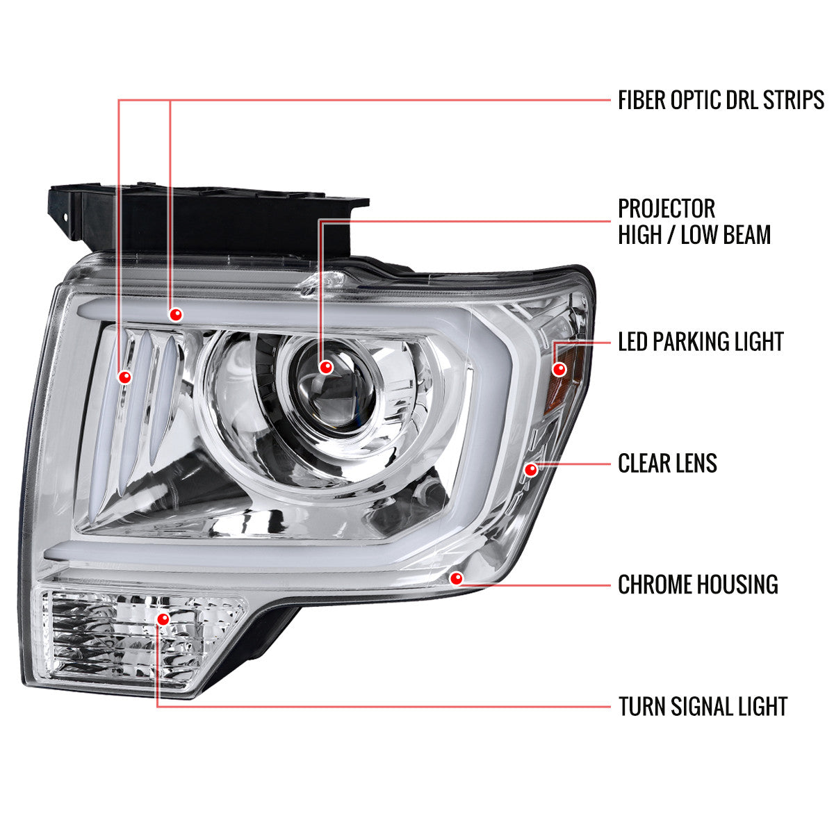 Spec-D 09-14 Ford F150 Projector Headlights LED Bar Chrome