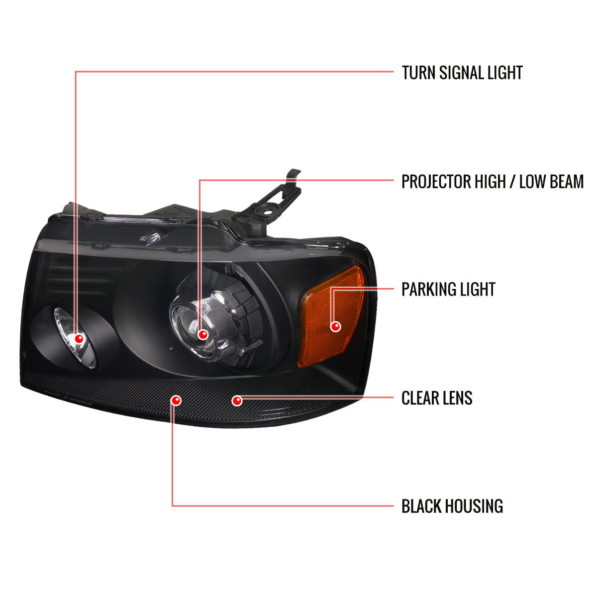 Spec-D 04-08 Ford F150 Retro Fit Projector Headlights Black