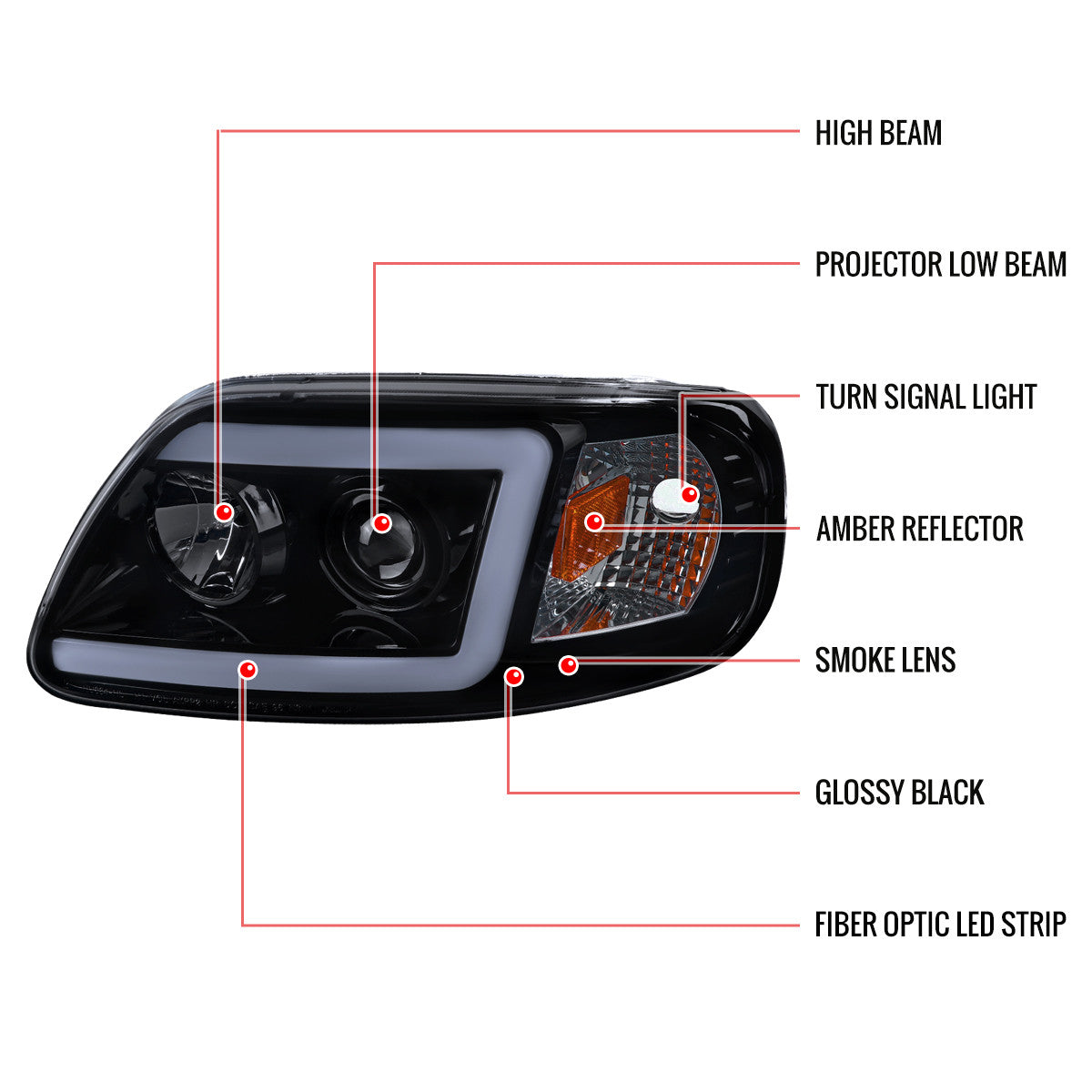 Spec-D 97-04 F-150/Expedition Headlights LED C-Bar Smoked
