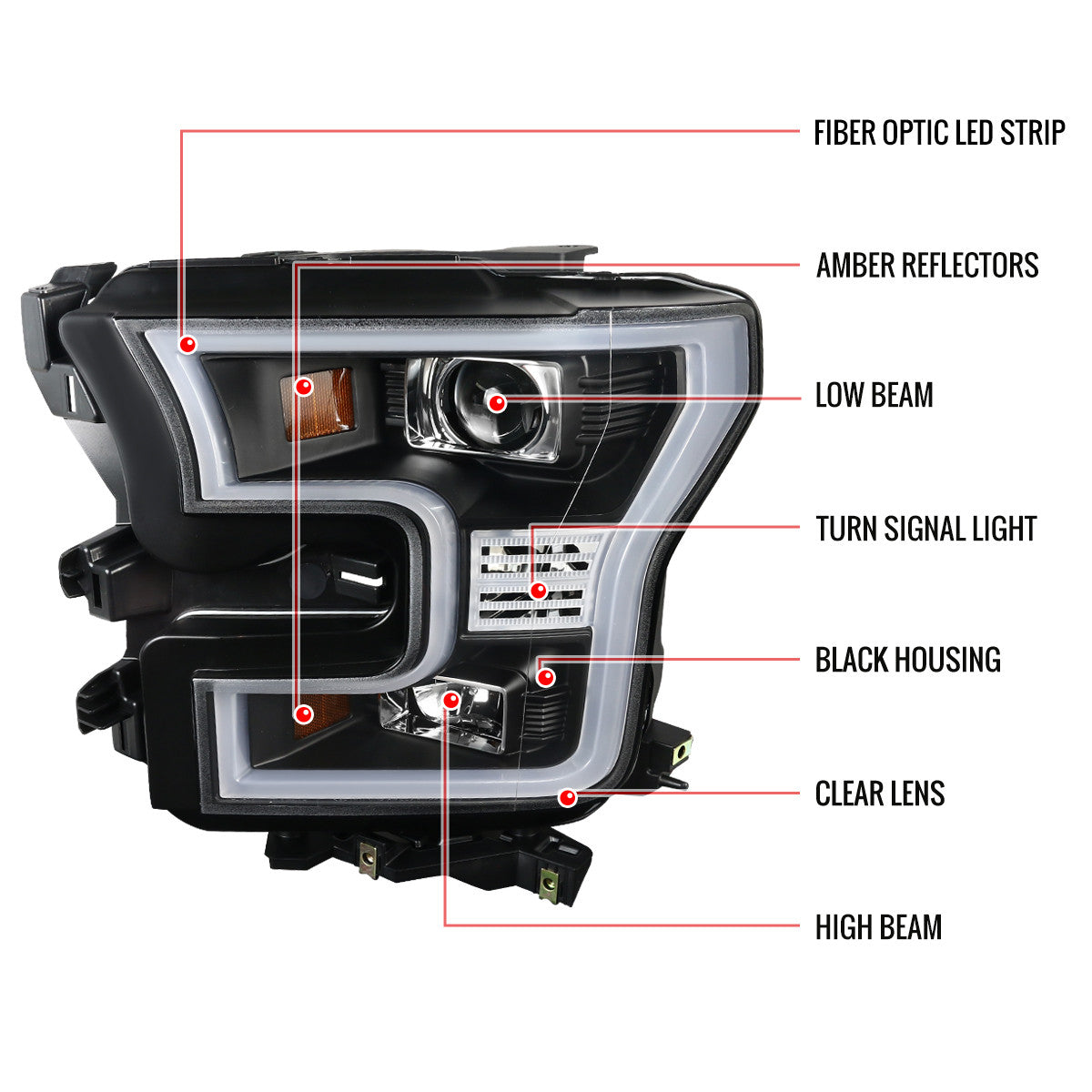 Spec-D 15-17 Ford F150 LED Bar Headlights Black Clear Lens