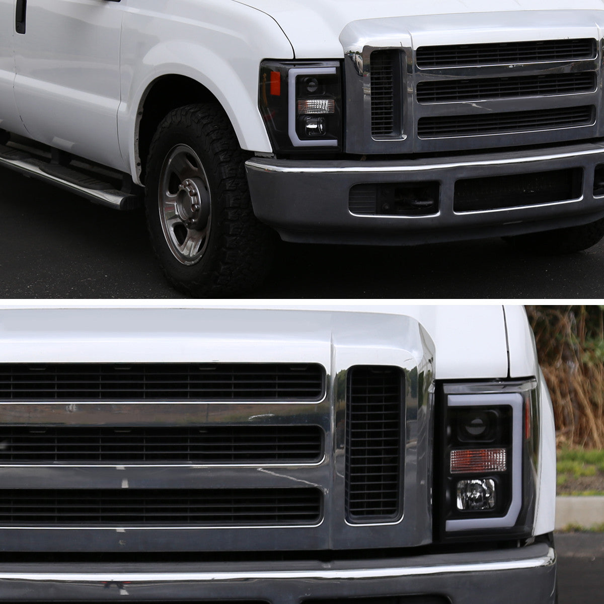 Spec-D 08-10 Ford F250 F350 Super Duty Headlights LED Bar Black