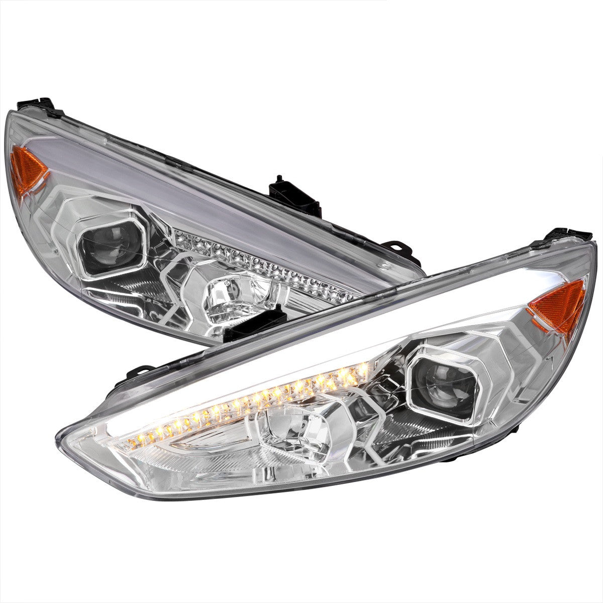 Spec-D 15-18 Ford Focus Projector Headlights SEQ LED Chrome
