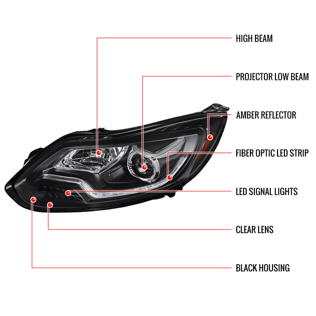 Spec-D 12-14 Ford Focus Projector Headlights Sequential LED Black