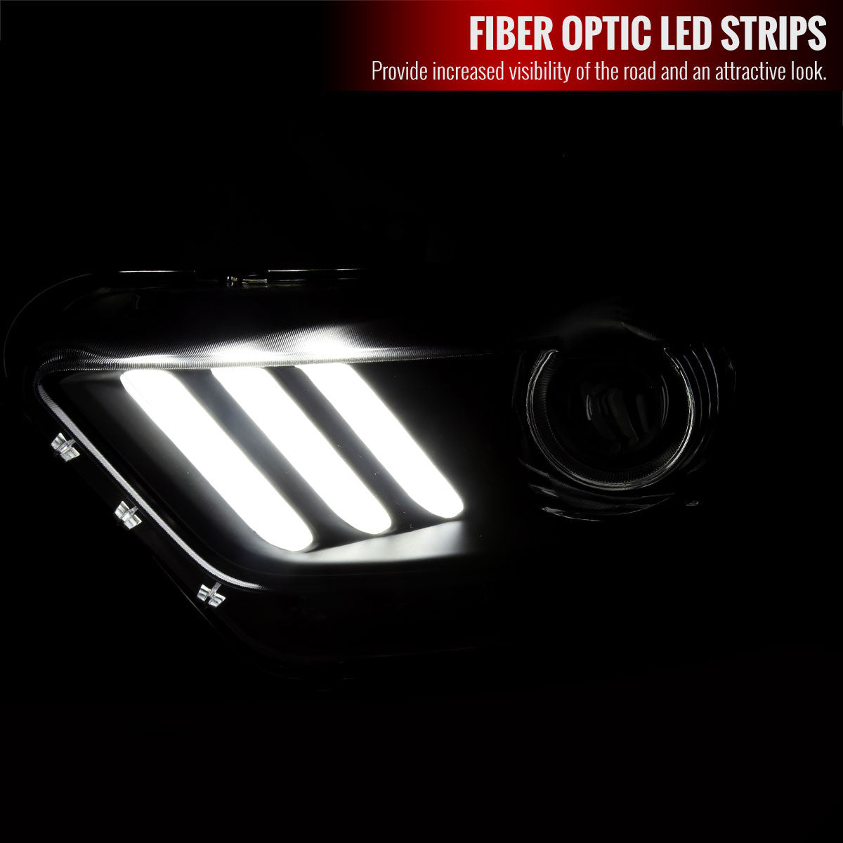 Spec-D 18-20 Mustang Shelby LED Strip Headlights Black OEM HID