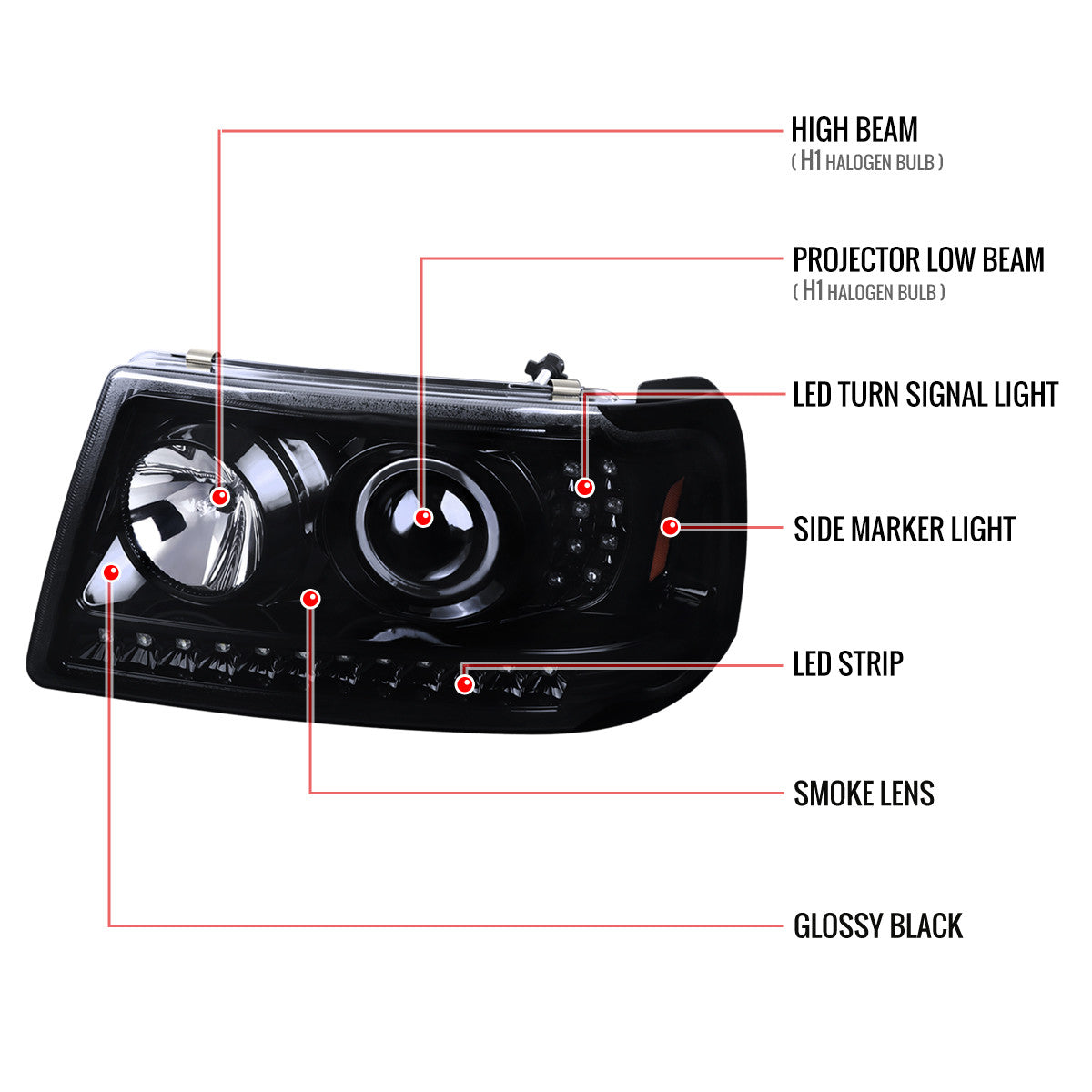 Spec-D 01-11 Ford Ranger Projector Headlights Black Smoked