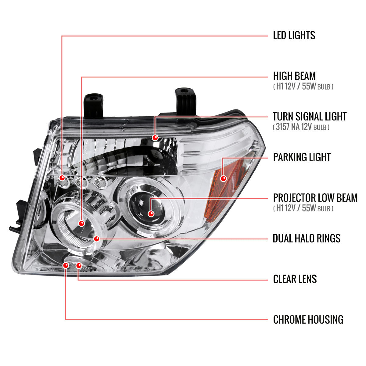 Spec-D 05-08 Frontier Pathfinder Projector Headlights Chrome