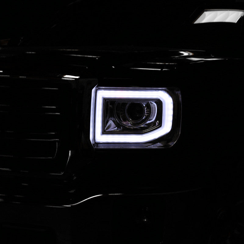 Spec-D 14-19 GMC Sierra Headlights LED DRL Bar Projector Chrome