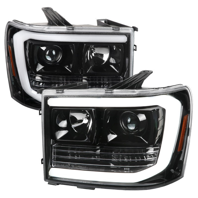 Spec-D 07-14 GMC Sierra Headlights LED C-Bar Projector Black/Clear
