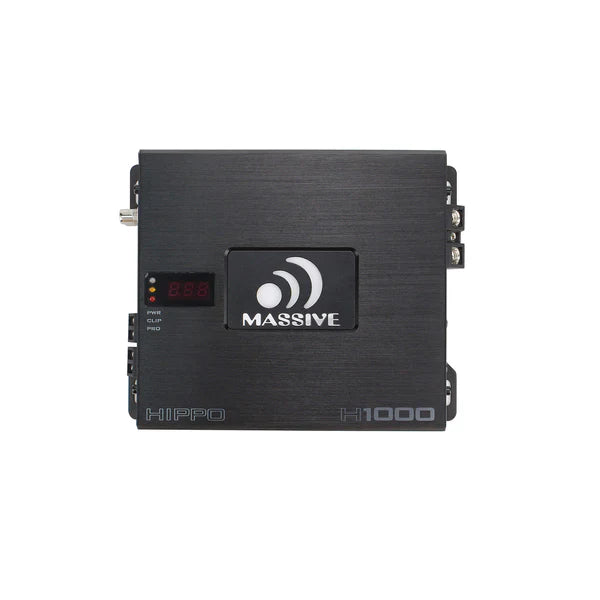 Massive audio H1000 - 1050 Watt RMS @ 1 Ohm Mono Block Hippo Series Amplifier with Bass Remote