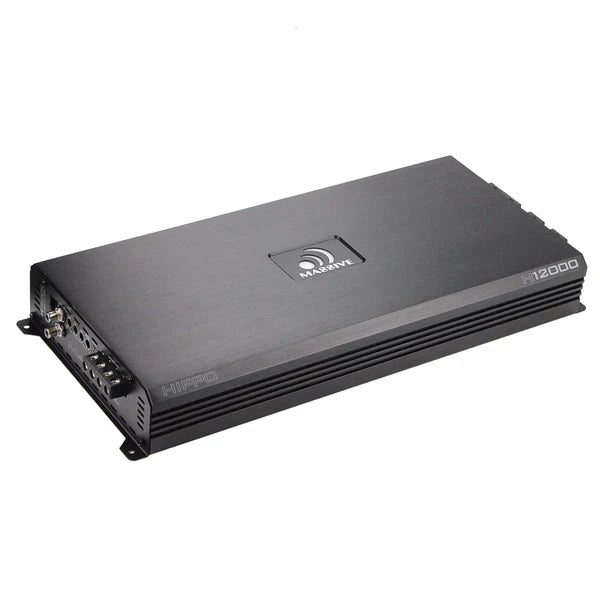 Massive audio H12000 - 12000 Watt RMS @ 1 Ohm Mono Block Hippo Series Amplifier with Bass Remote