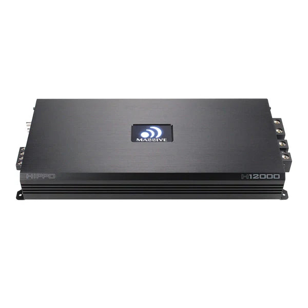 Massive audio H12000 - 12000 Watt RMS @ 1 Ohm Mono Block Hippo Series Amplifier with Bass Remote