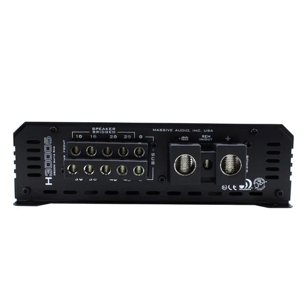 Massive audio H30005 - 300 Watts RMS x 4 @ 2 Ohm + 1500w @ 1 ohm 5 Channel Amplifier