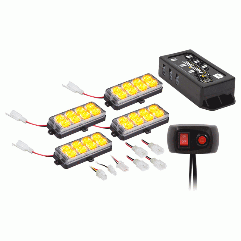 Amber Grille Strobe Kit - 8 LED, 4-Pack - HE-MUSTR-GRA