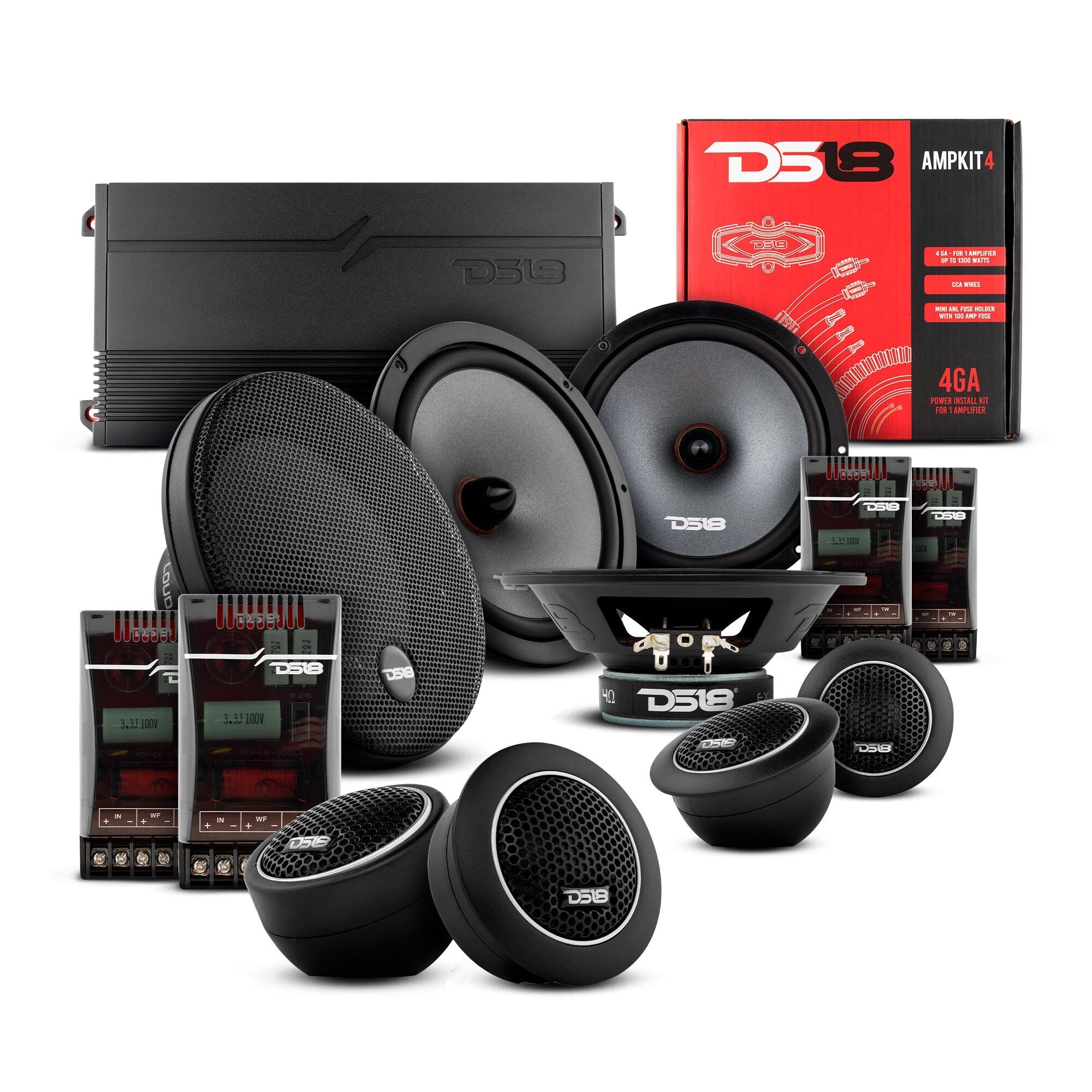 DS18 2006-2020 Honda Civic Front and Back Doors Sedan Speaker Best Upgrade/Replacement Package 1800 Watts