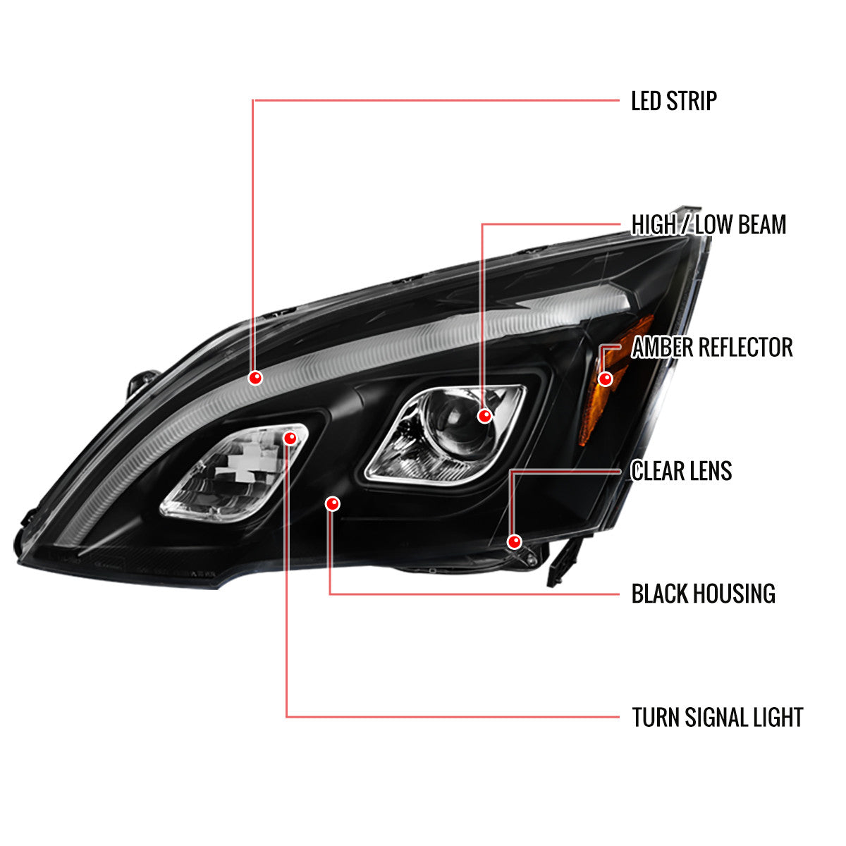 Spec-D 07-11 Honda CR-V LED Bar Projector Headlights Black