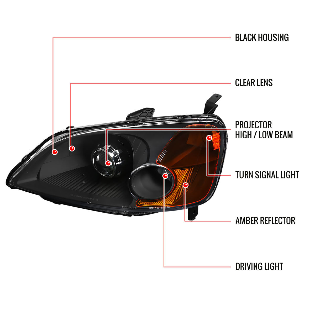 Spec-D 01-03 Honda Civic Projector Headlights Black