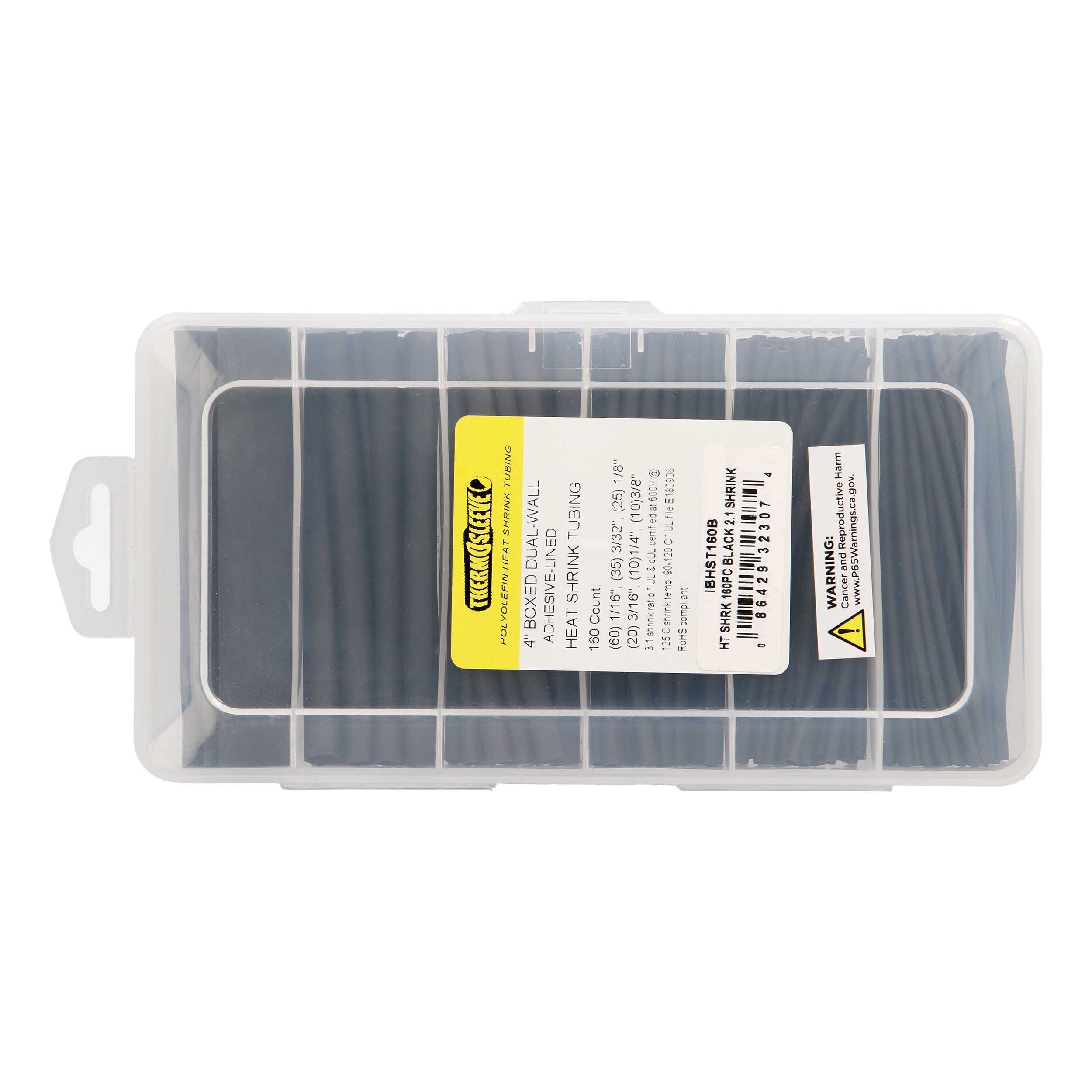 Install bay IBHST160B Heat Shrink Tubing Kit - 160 Pc 4 in 2:1 Assorted - Black