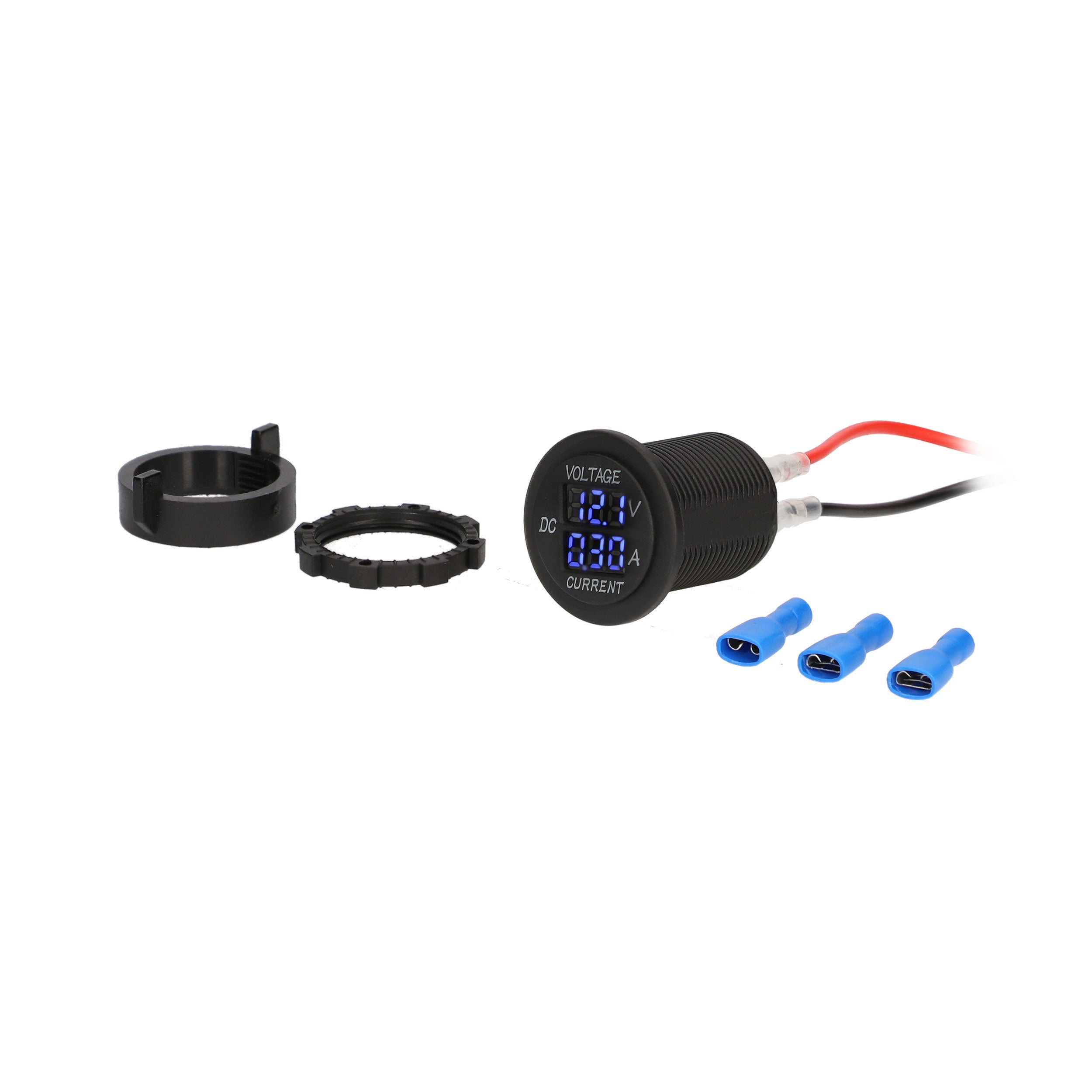 Install bay IBR93 Voltmeter with Current Blue LED Round - Retail Pack