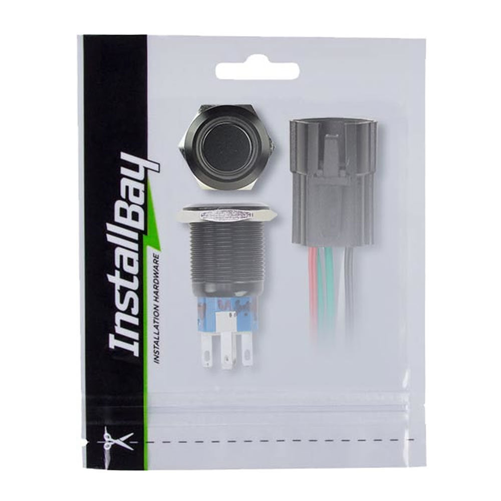 IBRBSW16 16MM Black Round Switch W/Latch & Harness - White