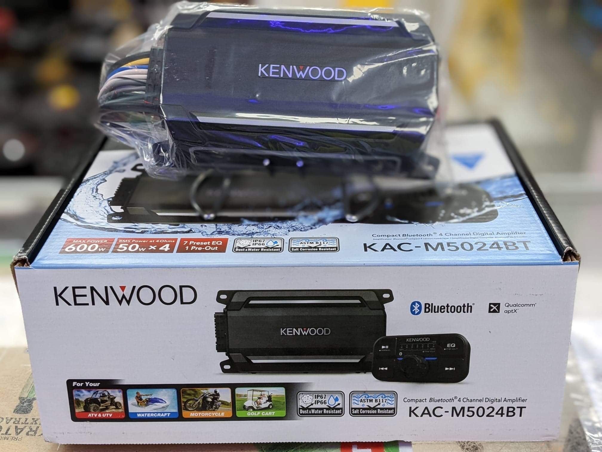 Kenwood KAC-M5024BT - Compact 4-channel powersports/marine amplifier with Bluetooth® connectivity — 50 watts RMS x 4