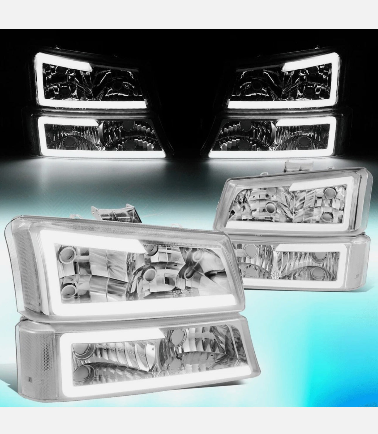 03-06 Chevy Silverado 1500 2500HD Clear Crystal Headlights w/ Bumper Lights Chrome