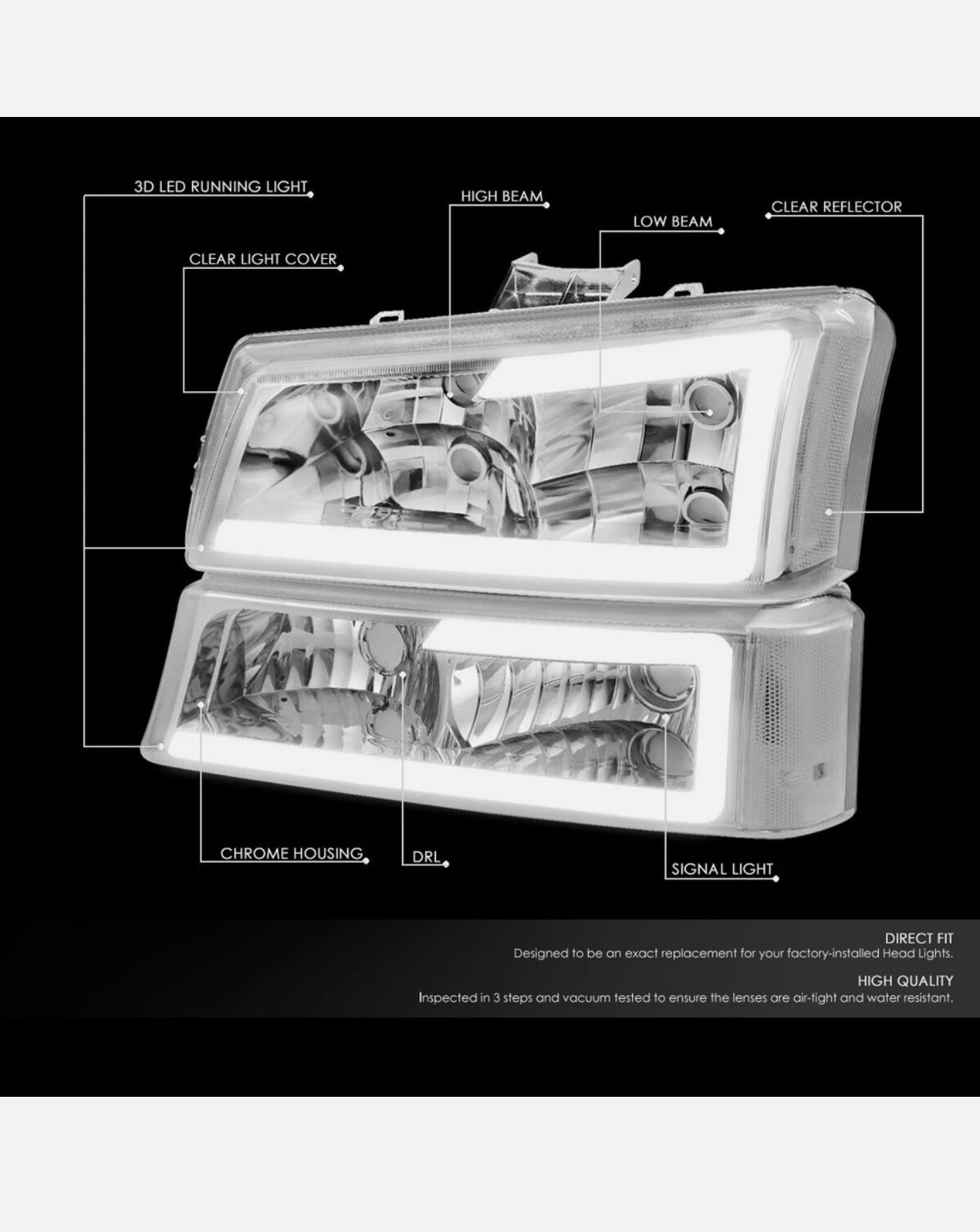 03-06 Chevy Silverado 1500 2500HD Clear Crystal Headlights w/ Bumper Lights Chrome