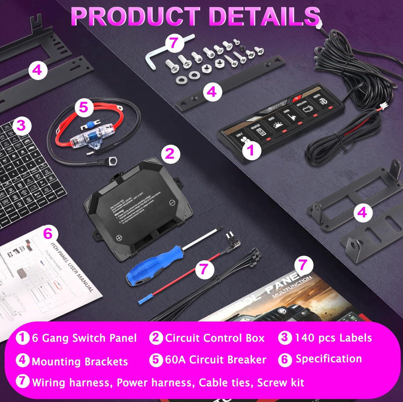 ECA Switch Panel with Bluetooth RGB 6 Gang for Truck Car ATV Waterproof