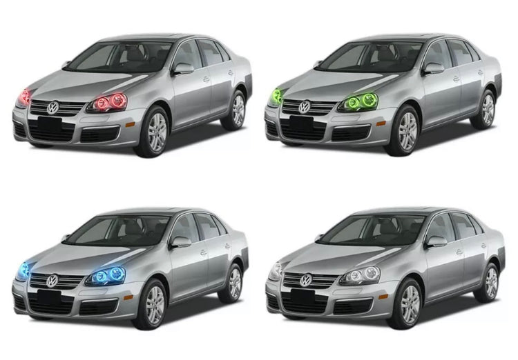 2005 - 2010 Volkswagen Jetta Headlights with RGB Color Changing Halos Pre-Built Headlights Assemby