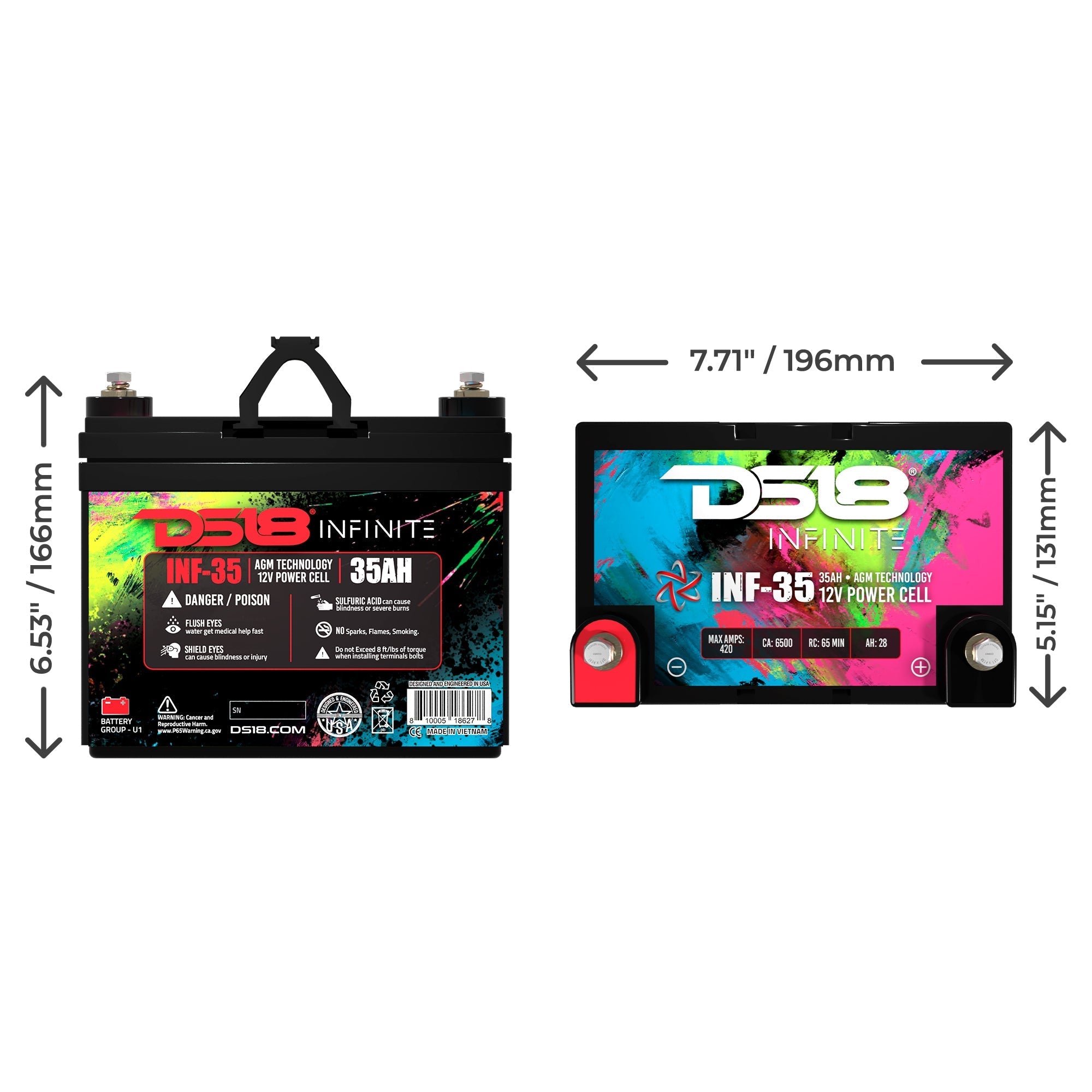 DS18 INF-35AH INFINITE 35 AH 1250 Watts AGM Power Cell 12 Volt Battery