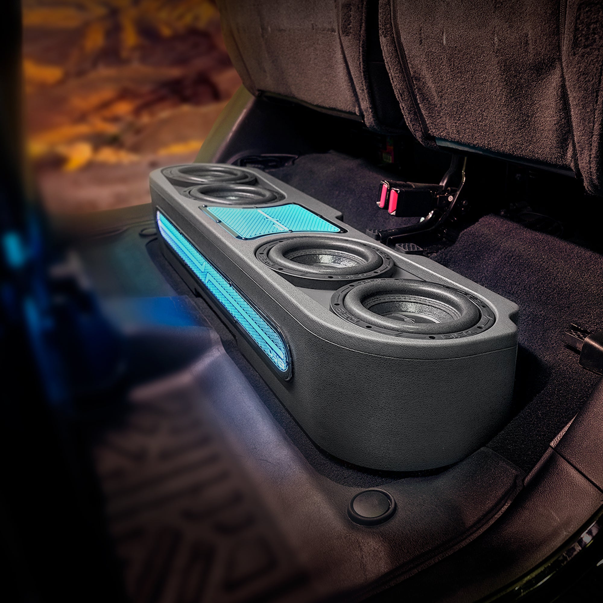 Jeep JT Gladiator Loaded Under Rear Seat Subwoofer Enclosure with 4 X 8
