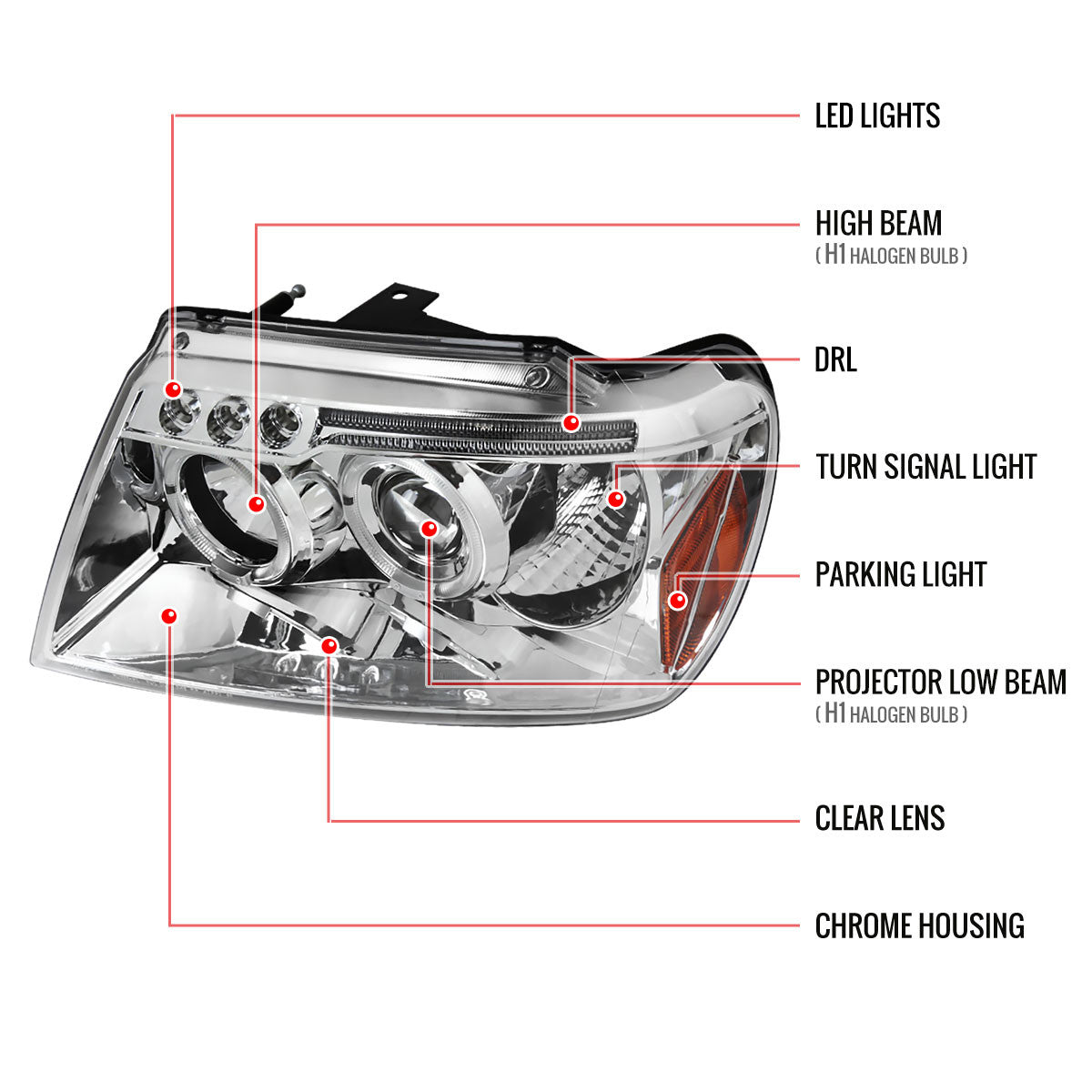Spec-D 99-04 Jeep Grand Cherokee Projector Headlights Chrome