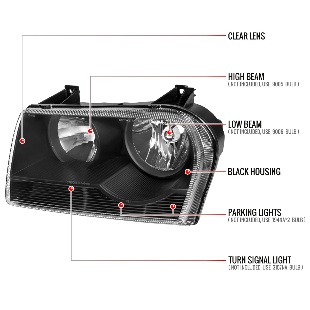 Spec-D 05-10 Chrysler 300 Headlights OEM Style Black/Clear