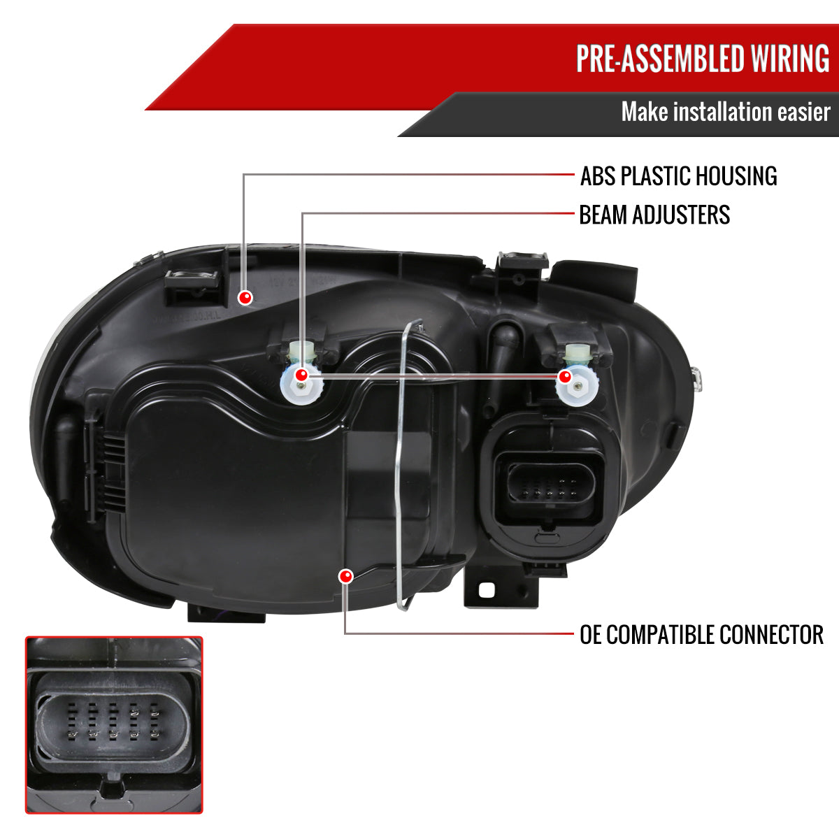 Spec-D 99-06 VW Golf Mk4 GTI/R32 Cabrio V2 Headlights OEM Style Black